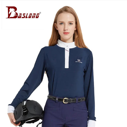 Equestrian T-Shirt Long-Sleeved Polo Shirt Spring and Summer Quick-Drying Breathable Sunscreen Equestrian Suit Competition T-Shirt Men's and Women's Elegant Knight Suit
