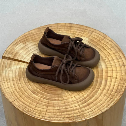 Chaussures en cuir de vache pour femmes, style rétro, pour loisirs en plein air, marche, chaussures plates à lacets, chaussures de travail sur le terrain des agriculteurs