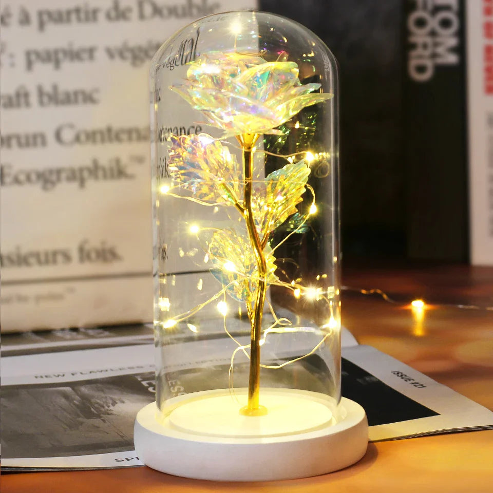 Fleurs lumineuses LED enchantées avec la Belle et la bête, dôme de roses décoratif pour mariage, saint-valentin, cadeau de fête des mères