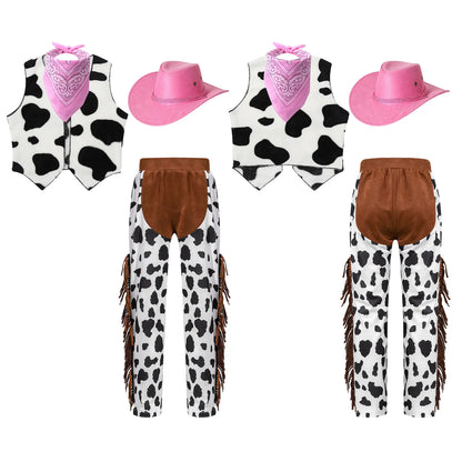 Costume de Cowboy Occidental pour Enfant, Déguisement de Cowgirl, Jeu, Interface West, ixd'Halloween, Cosplay, Ensembles de 4 Pièces, Performance sur Scène Trempée