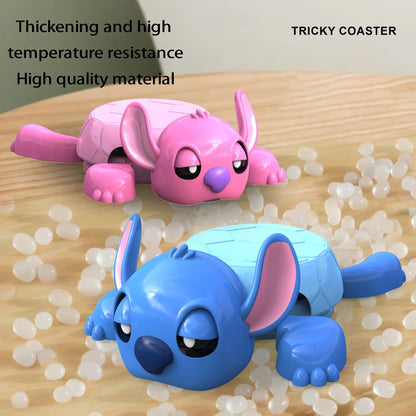 Stitch Turtle Coaster Set Pop Up Eyes Stretchy Limbs Heat Resistant Silicone Mat Non Slip Design Tea Coffee Lovers Birthday