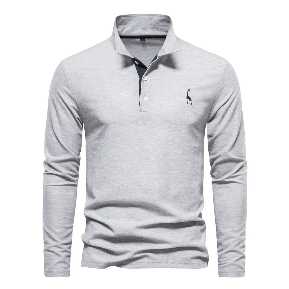 AIOPESON 2023 Nouvelle Polo Homme Broderie Cerf Chemises Manches Longues Couleur Unie Affaires Sociales Homme