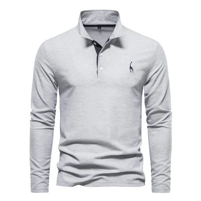 AIOPESON 2023 Nouvelle Polo Homme Broderie Cerf Chemises Manches Longues Couleur Unie Affaires Sociales Homme
