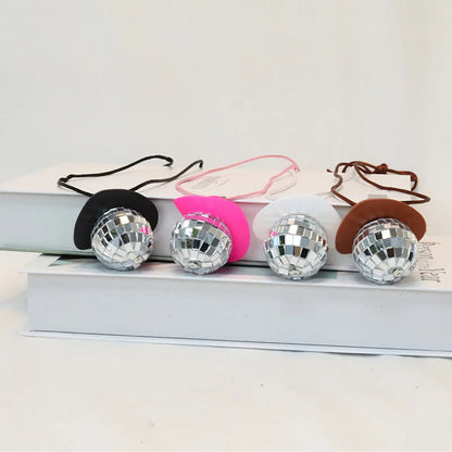1Pcs Pink Cowgirl Cowboy Hat Disco Ball Neckalace 80s Silver Mirror Balls Pendant for Wedding Birthday Party Favors Decoration