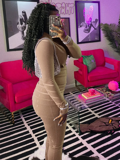 FAGADOER Autumn Winter 2 Piece Sets Women Outfit Casual Zip Pocket Crop Tops+High Waist Leggings Pants Suits Jogger Streetwear