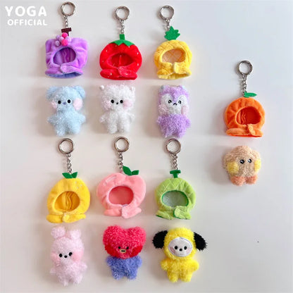 Anime BT21 Plush Pendant Cartoon Tata Koya Doll Keychain Cute Fruit Hood Series Key Chain Wholesale Girl Bag Pendant Gift
