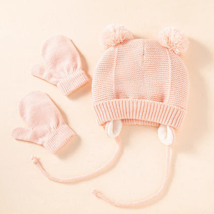 Ensemble de gants et bonnets en tricot pour bébé, protection des oreilles pour bébé, bonnet pour tout-petit, document solide, mignon, guerre en plein air, filles et garçons, automne et hiver, 2 pièces