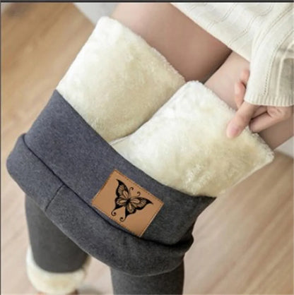 Hiver femmes Leggings solide chaud Leggings épaissir laine d'agneau taille haute polaire garder bout à bout haute extensible pantalon de marche poche