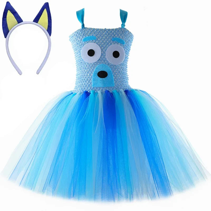 Costume Bingo Bluey pour filles, robe tutu chien de berger de dessin animé, costumes d'animaux chien chiot pour enfants, tout-petits, fête d'Halloween