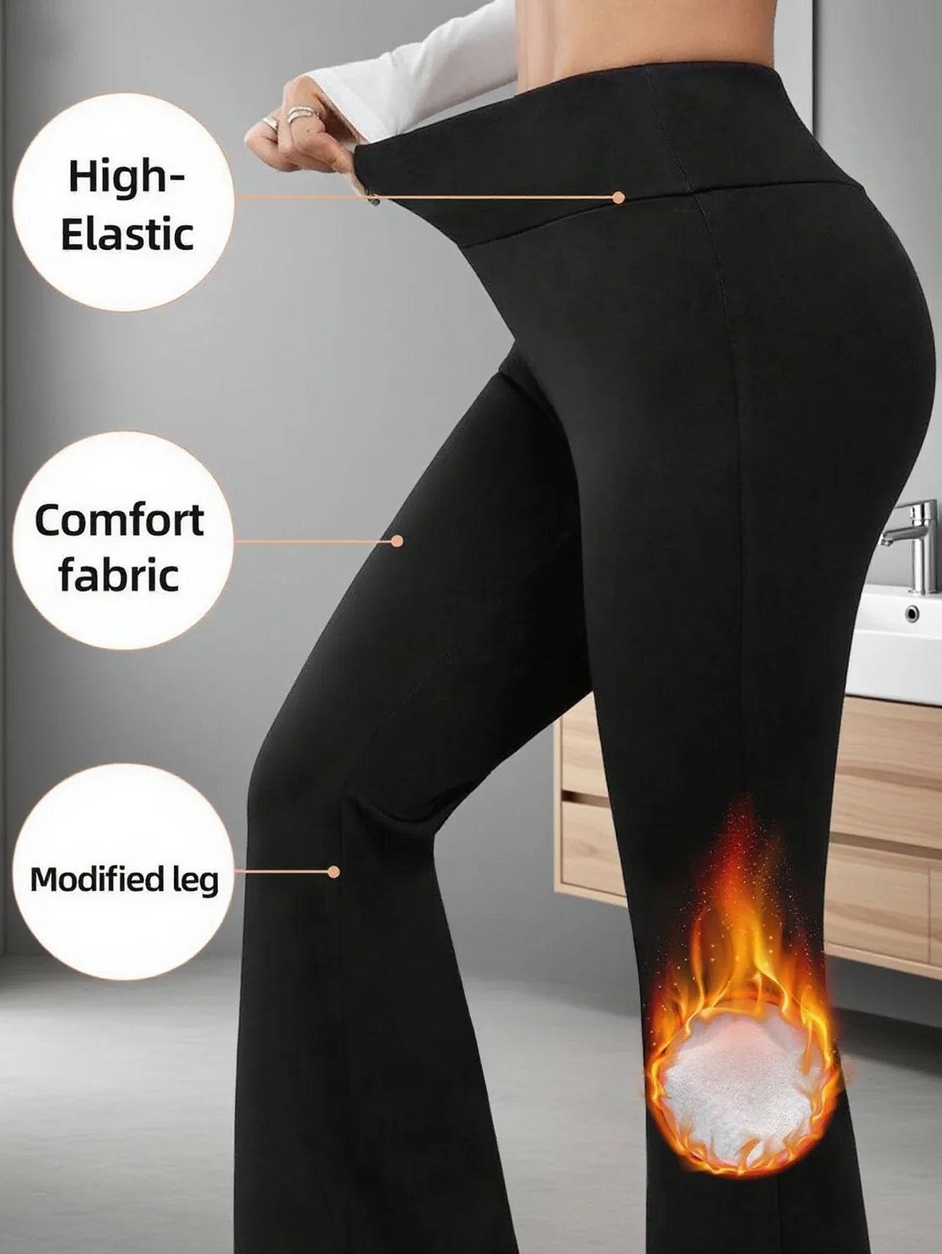 1 paire de pantalons évasés doublés de laine chaude pour femmes, leggings coupe-vent d'hiver, pantalons de cyclisme en plein air pour temps froid