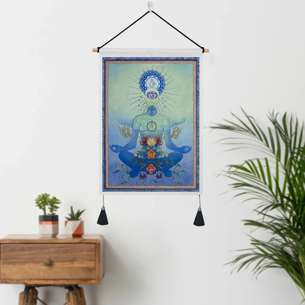Seven Chakra Tapestry Yoga Meditation Wall Tapestry Boho Mandala Tapestry Hippie Wall Hanging for Home Decor 13.8 x 19.7 Inches
