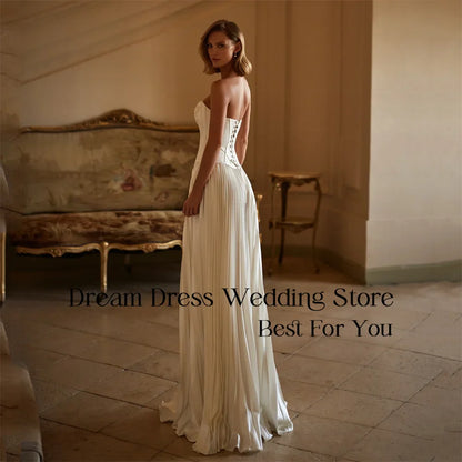 Modern A-Line Pleat Wedding Dress Women 2025 Boat-Neck Applique Open Back Sleeveless Bridal Gown Vestidos De Novia Customized