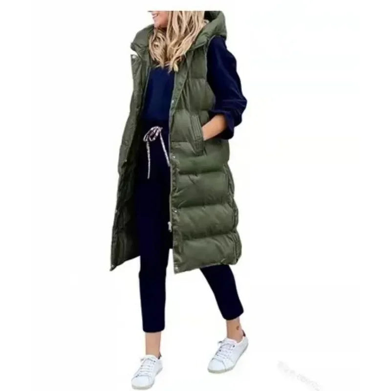Manteaux à Capuche pour Femmes Automne Hiver, Gilet Doudoune sans Manches, Veste Matelassée Chaude et Unie, Parka