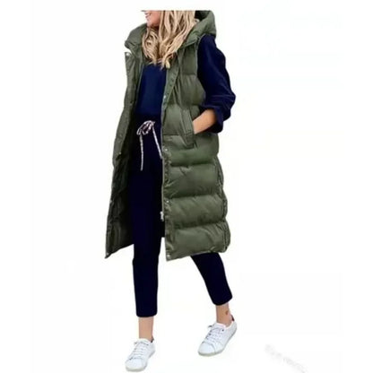 Women Autumn Winter Hooded Vest Coats Outwear Jacket Single-breasted Sleeveless Warm Solid Color Coats Parka