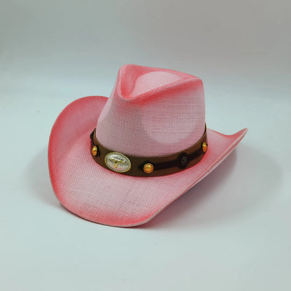 Hand-painted Western Cowboy hat Bronze green hat for men women Large Brim stiff straw hat summer sombrero vaquero hombreковбойс