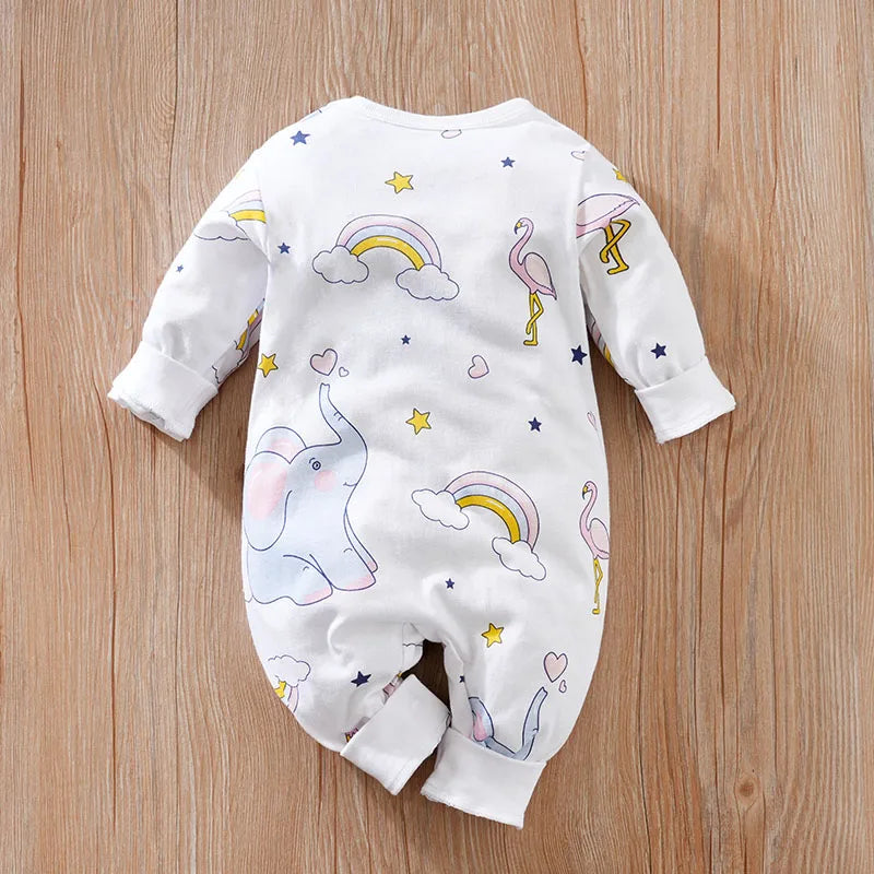 Body bébé confortable à manches longues en coton pour garçons et filles, imprimé éléphant arc-en-ciel, mignon, printemps et automne