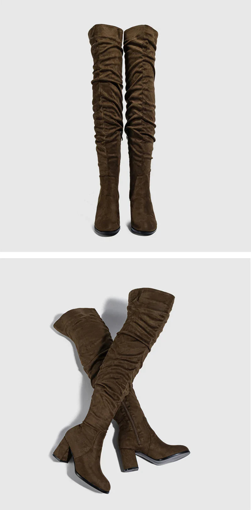 Bottes Noires Marron Cuissardes Liyke 2025 Automne Hiver Femme Sexy Bout Pointu Fermeture Éclair Chaussures Hautes Talon Carré Bottines Femme