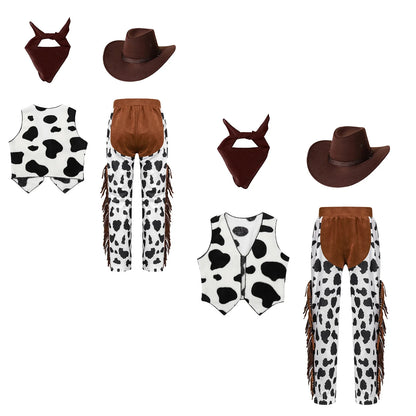 Costumes de Cowboy Western pour Enfants, Tenue de Cowboy pour Bol et Garçons, Chaps Pantalon avec Glaand Bandana Chapeau, Cowgirls fur s Up, ixd'Halloween