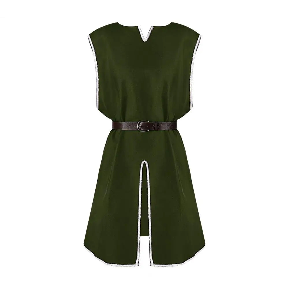 Tunique Viking Médiévale Chemise Col V Sans Manches Avec Ceinture Mi-Longue Grande Taille Cosplay Performance Déguisement Halloween Haut de Pirate