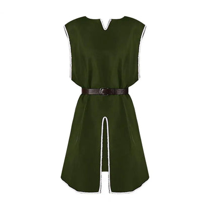 Tunique Viking Médiévale Chemise Col V Sans Manches Avec Ceinture Mi-Longue Grande Taille Cosplay Performance Déguisement Halloween Haut de Pirate
