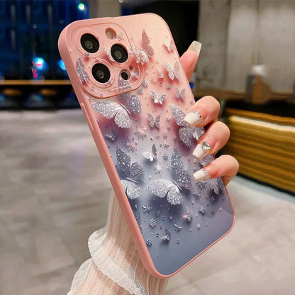 Coque de Téléphone Antichoc à Motif Papillon et Floral pour iPhone 11 12 13 14 15 16 17 Air Pro Max 16E XR XS X 7 8 Plus SE2 Housse Mate