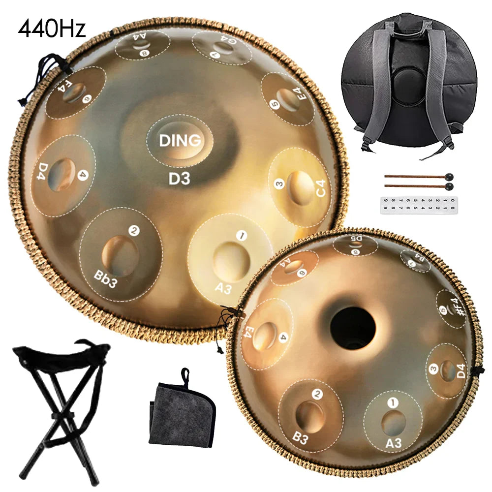 Tambour à main doré 432Hz/440Hz, langue en acier de 22 pouces pour Yoga, méditation, Instrument pour débutant, cadeau 9/10/12/1417 Notes