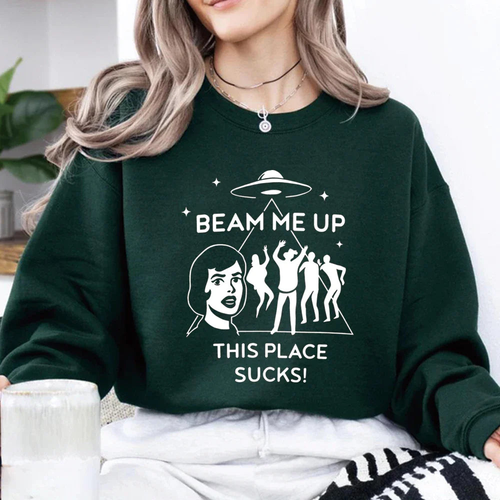 Beam Me Up This Place Sucks Sweat Mode Tv Chemise Streetwear Rétro St5 Pull Unisexe Manches Longues Sweatshirts Fans Cadeau