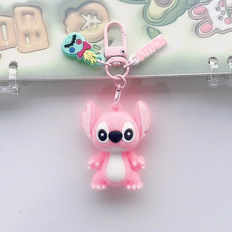 Cute Stitch keychain cartoon cartoon animation surrounding Stitch flock backpack keychain pendant kawaii accessories wholesale