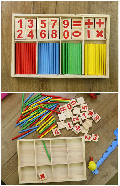 Children's math teaching aids, counting sticks, arithmetic learning box, wooden educational toys, Montessori education