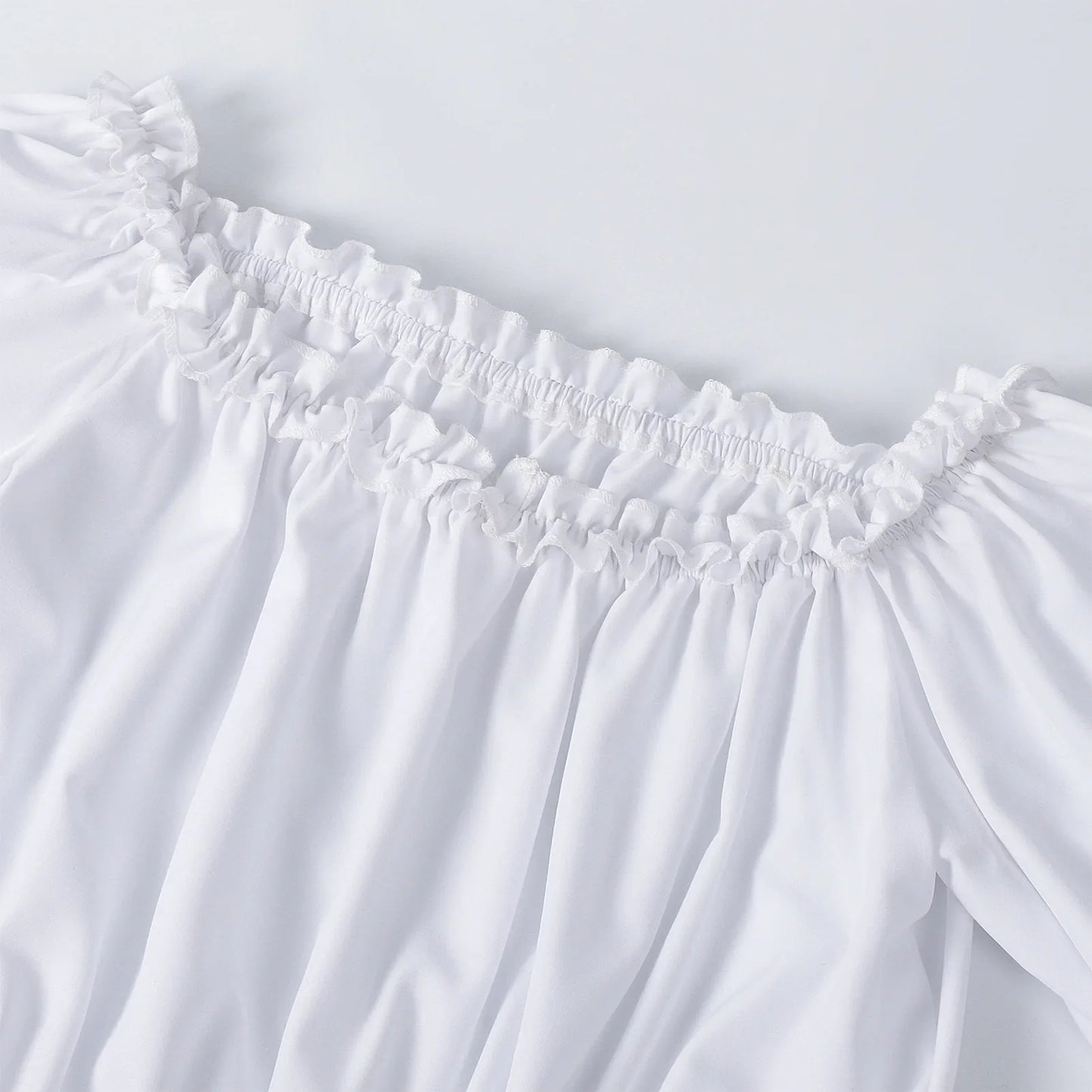 Women's Renaissance Ruffle Blouses, Ruched Sleeve Pleated Blouse, Off Shoulder Boat Neck Medieval Shirt, Victorian Shirt