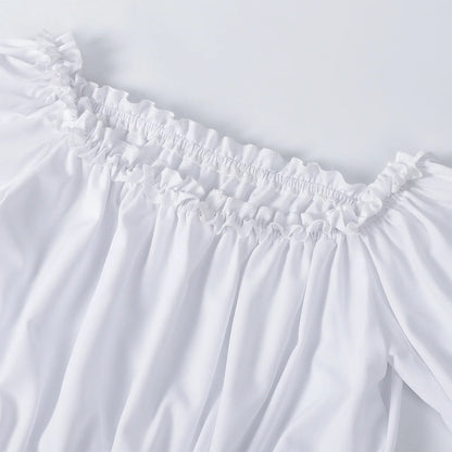 Women's Renaissance Ruffle Blouses, Ruched Sleeve Pleated Blouse, Off Shoulder Boat Neck Medieval Shirt, Victorian Shirt