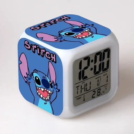 Cute Stitch Alarm Clock with Square Shape Design and Night Light Digital Display Cute Cartoon Gift for Kids Boys Girls Room Use