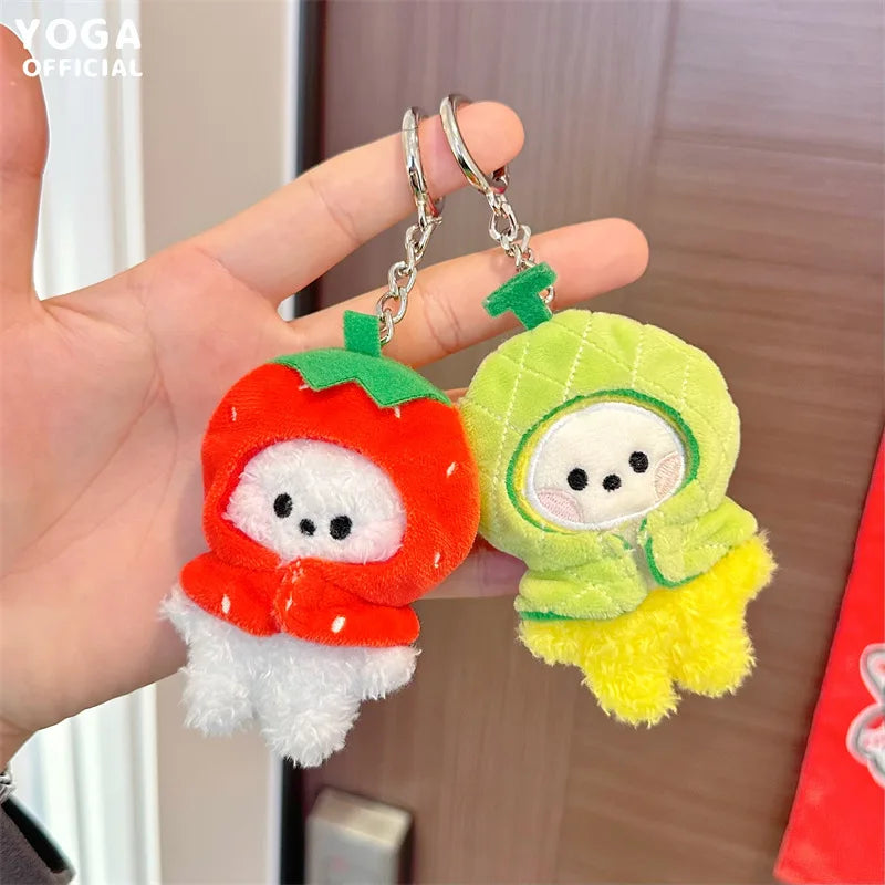 Anime BT21 Plush Pendant Cartoon Tata Koya Doll Keychain Cute Fruit Hood Series Key Chain Wholesale Girl Bag Pendant Gift