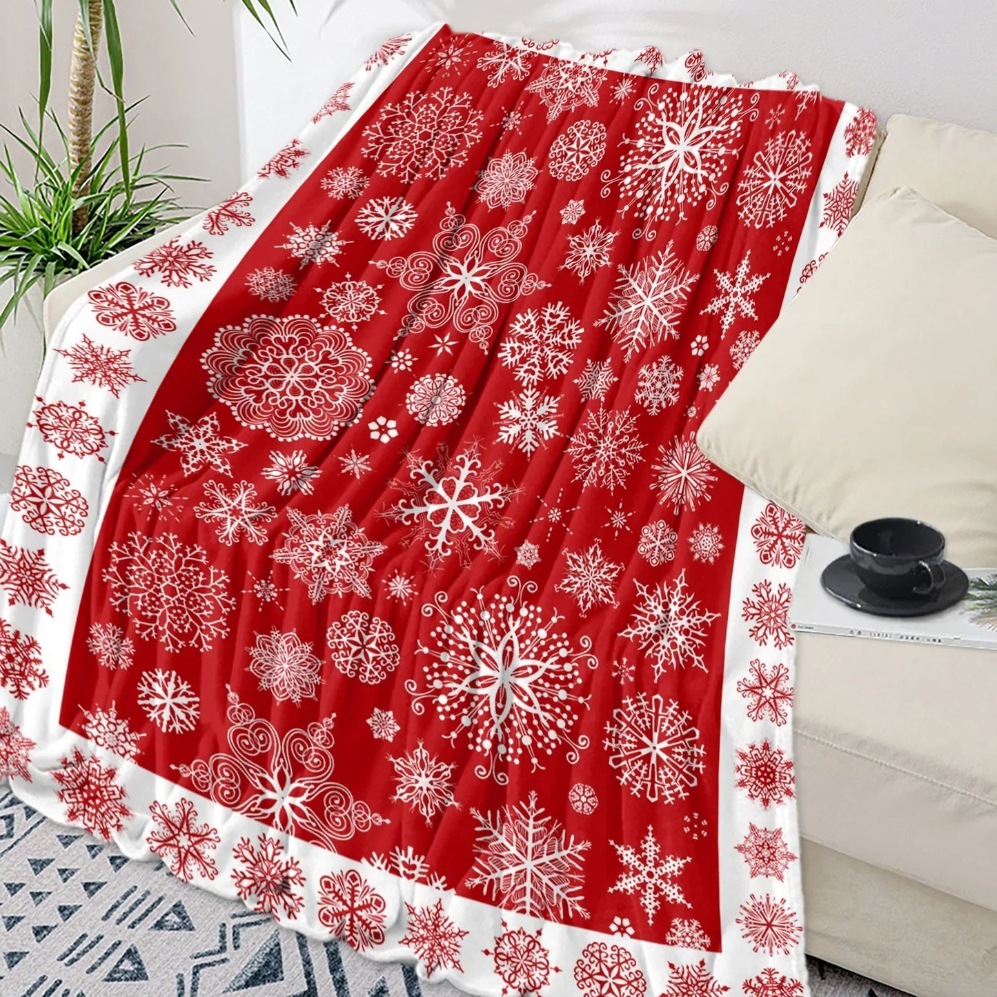 Christmas Snowflake Red Throw Blanket Portable Warm Blanket Blankets For Beds Home Decor Sofa Blanket