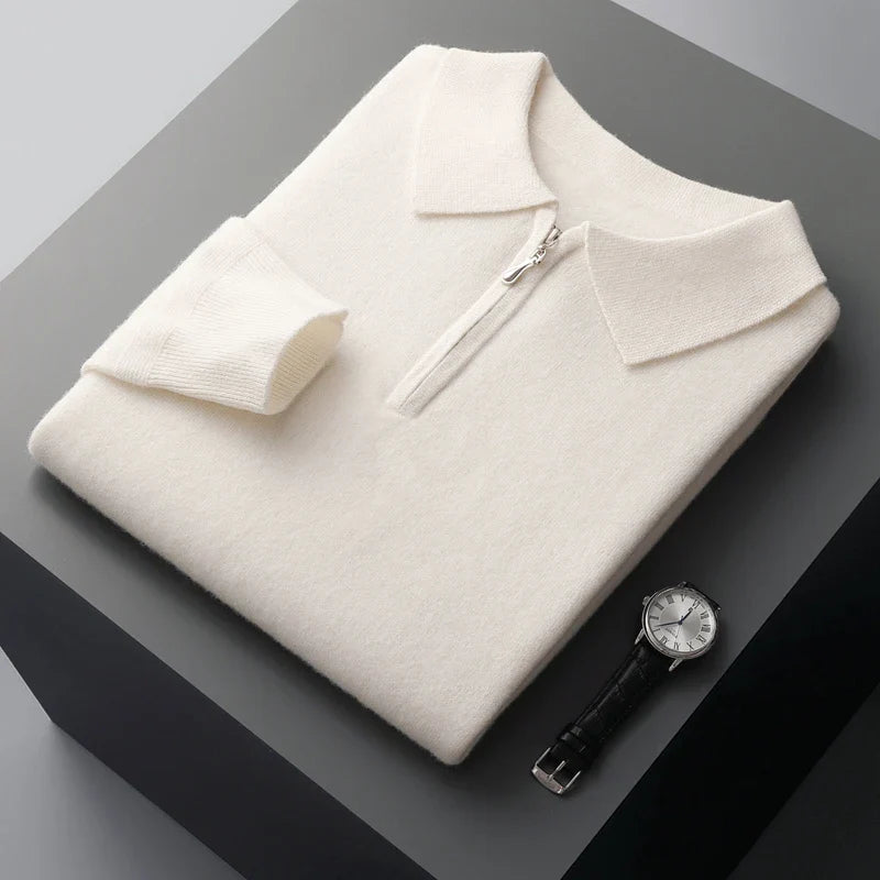 Autumn and Winter New Cashmere Sweater Men's 100% Merino Wool Pullover Casual Loose POLO Knitted Bottom Shirt Jacket Shirt