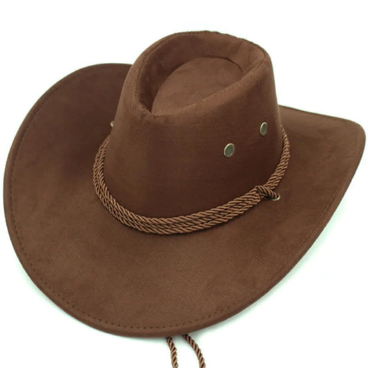 Chapeau de cowboy occidental vintage, chapeau de bassin de couleur unie, chapeau de jazz à large bord, protection solaire en plein air pour randonnée, camping, équitation, chapeau de cow-girl