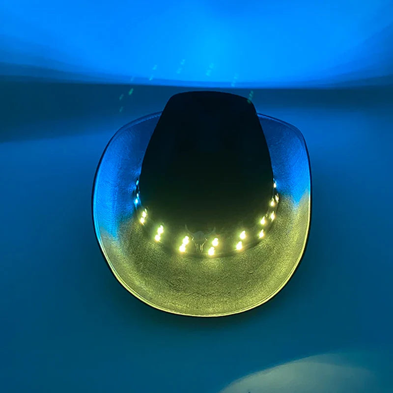 Chapeau de cowboy LED télécommandé pour femmes et hommes, chapeaux de cow-girl occidentaux, robe de l'ouest, vêtements de sauna scintillants pour Halloween, casquette unisexe, mode