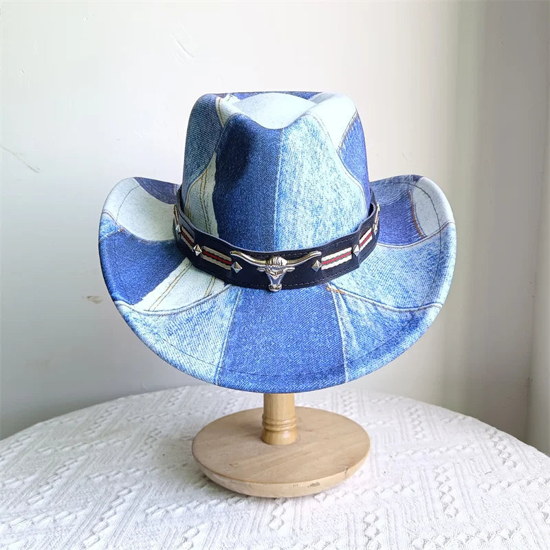 Ethnic Style Cowboy Hat Fashion Chic Unisex Solid Color Jazz Hat With Bull Shaped Decor Western Cowboy Hats