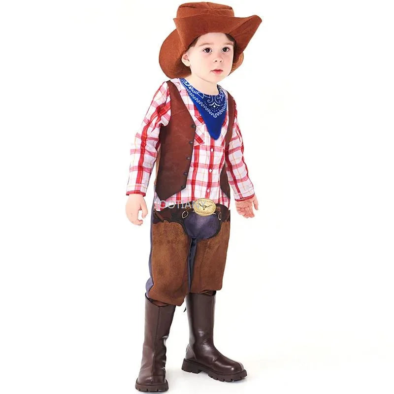 2024 Déguisement de cowboy Western Gilet de vache Body imprimé Garçon Halloween Shérif Costume de scène