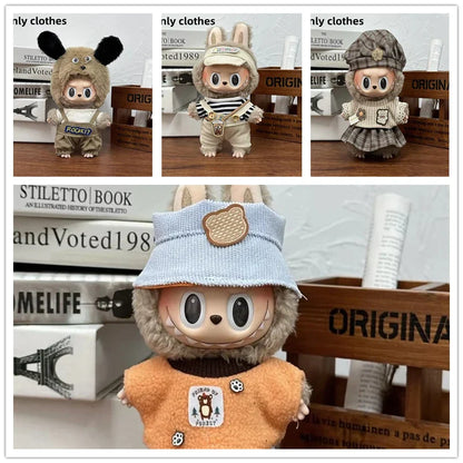 LABUBU 17cm Doll'S Clothes Outfit Accessories For Labubu V1 V2 Striped overalls hats glasses shoes Cool handsome Clothing Gift