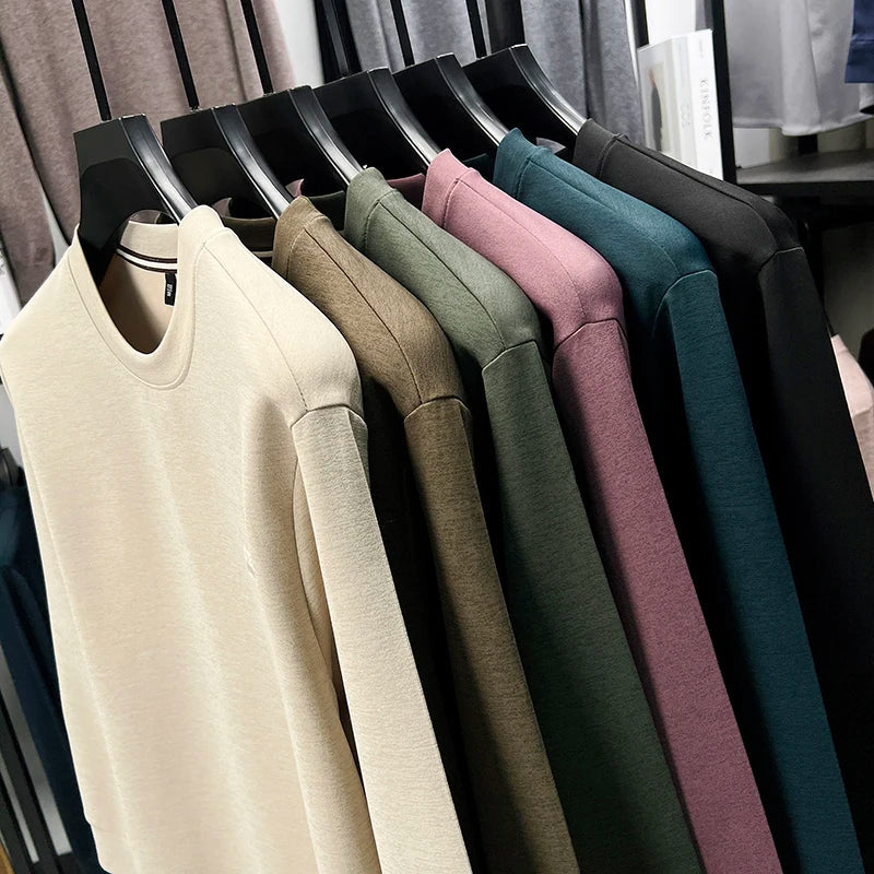 Sweat-shirt homme 2025 nouveau Style printemps et automne homme T-shirt à manches longues en pur coton col rond T-shirt basique à la mode