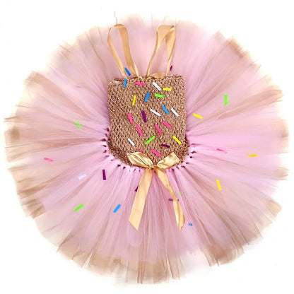 Déguisement de Beignet pour Enfants Robe Tutu Beignet au Chocolat Filles Robe de Princesse d'Anniversaire Fantaisie Vêtements d'Halloween et de Noël pour Enfants