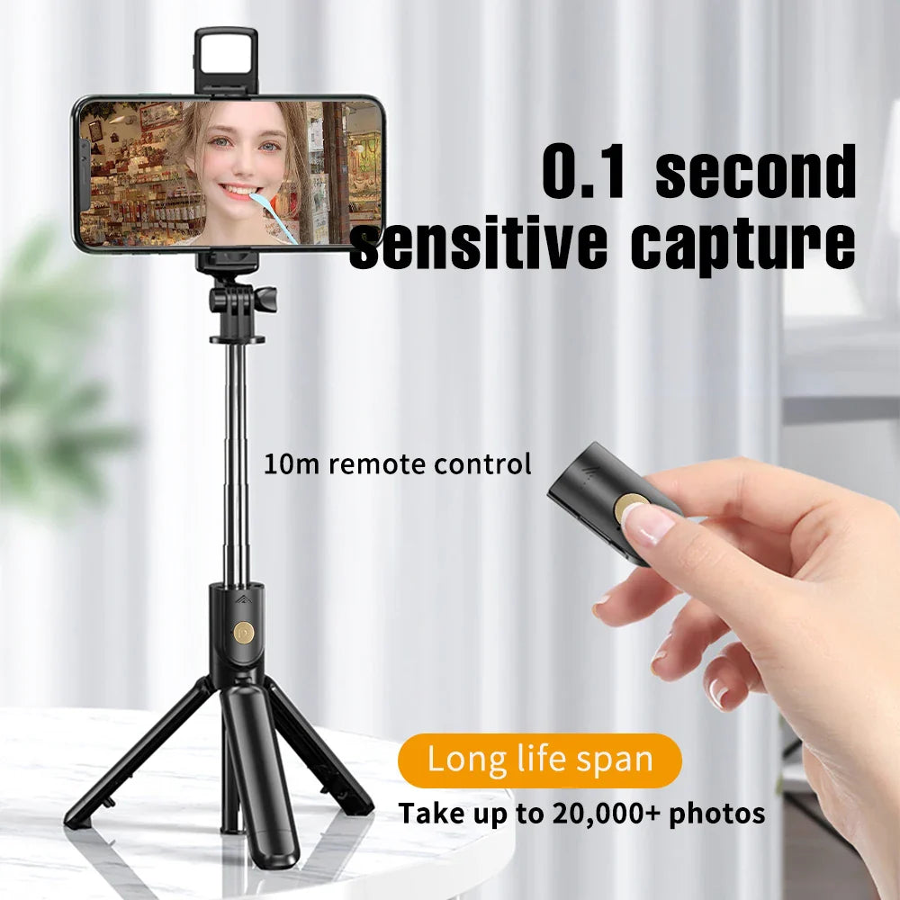Trépied sans fil pour perche à Selfie, avec télécommande Bluetooth légère, extensible, pour iPhone, téléphone portable, Tiktok, Streaming en direct