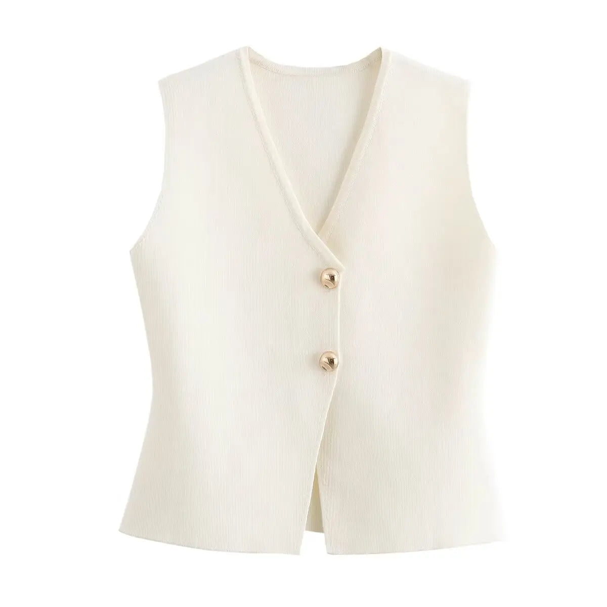 Zevity New Women Fashion V Neck Sleeveless Golden Buttons Knitted Vest Sweater Female Chic Solid Color Slim Cardigan Tops LS6273