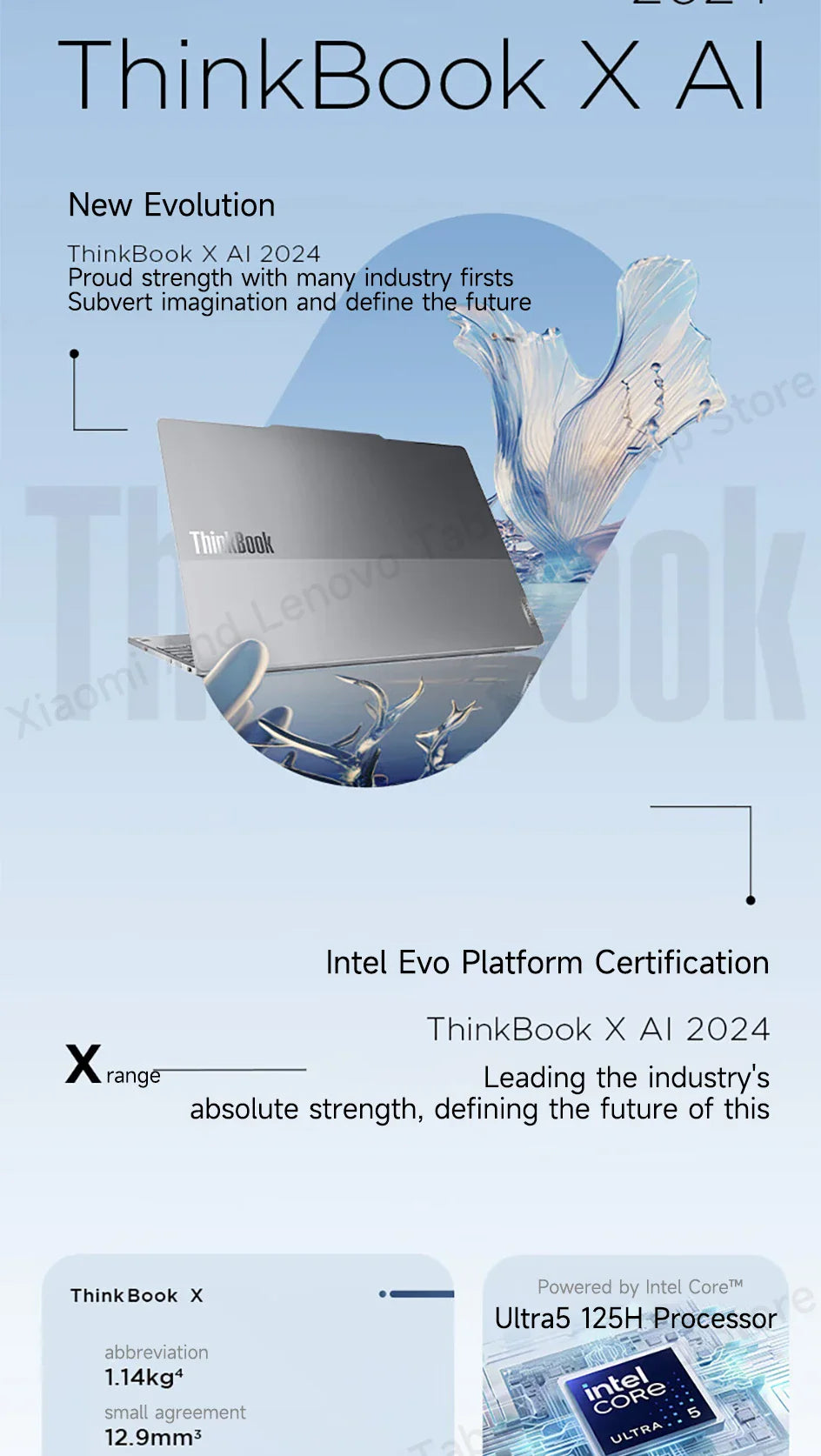 PC portable Lenovo Thinkbook X 2024 AI 13,5" 2,8K 120Hz Intel Core Ultra 5 125H/Ultra 9 185H 16G/32GB RAM 8400MHz PCIE4.0