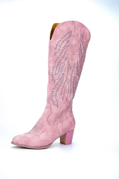 Women Fashion Boots Spring Low Heel Women Shoes Cool British Embroidered Design Soft Short Boots Party Knee High Boots Pink 2024