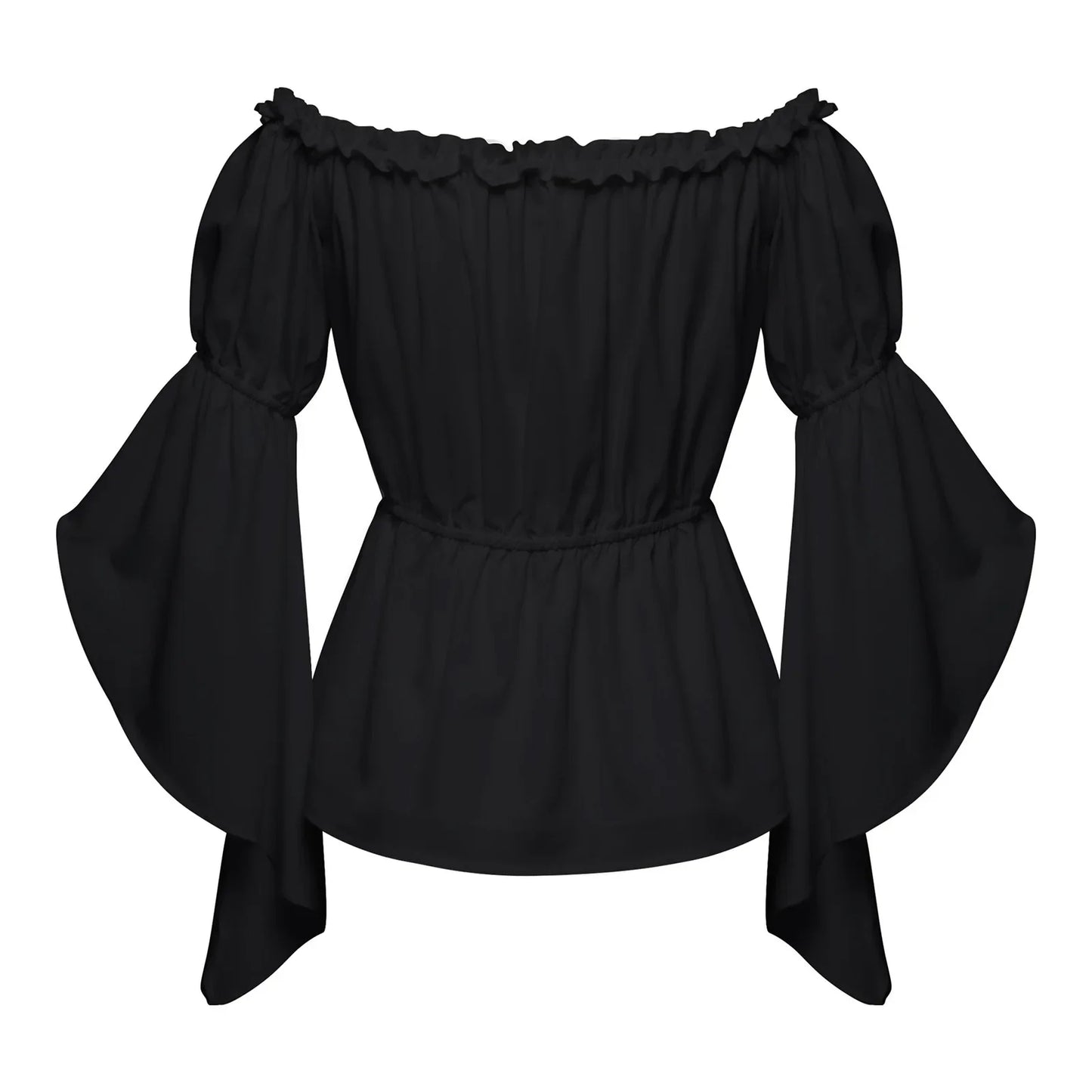 Women's Renaissance Ruffle Blouses, Ruched Sleeve Pleated Blouse, Off Shoulder Boat Neck Medieval Shirt, Victorian Shirt