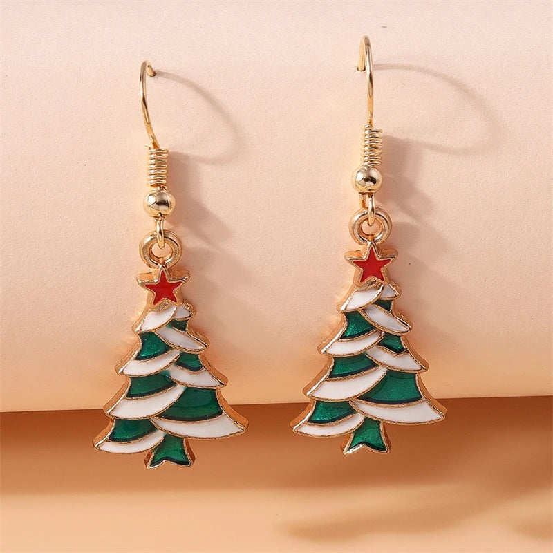 Fashion Merry Christmas Tree Deer Snowflake Santa Claus Drop Earrings for Women Girls New Year Party Festival Jewelry Gifts