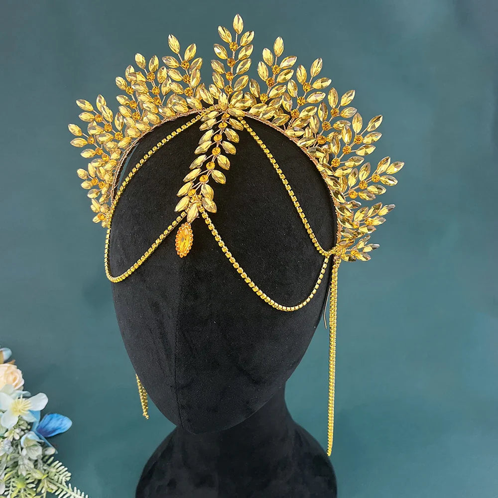 Serre-tête de mariée DZ131, accessoires pour cheveux de mariage, strass, coiffe pour femme, cristal jaune, serre-tête pour banquet, bandeau de fête