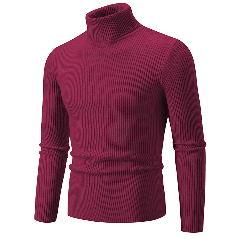 Hommes Pulls Gilets Cols Roulés Tricotés Manches Longues Couleur Unie Décontracté Coupe Slim Épais Épissure Automne Hiver